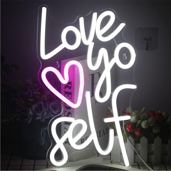 Love Yoself Neon Light Pink White Self Care Wall Bedroom Kids Teen Cute Decor - Picture 2 of 4